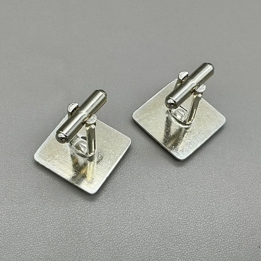 Vintage Silver Tone Cufflinks Tie Clip Set Rhinestone Mid Century Men's Formal